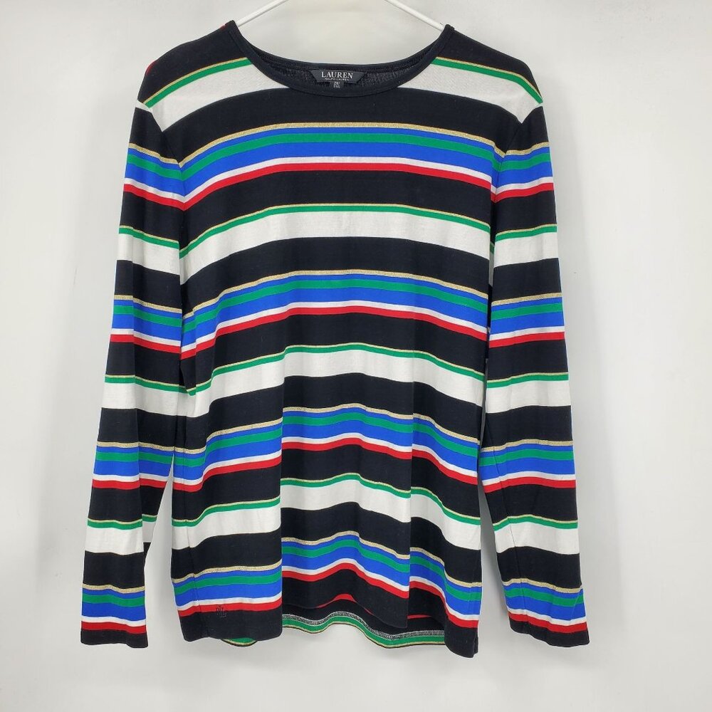 Lauren Ralph Lauren Multicolor Gold Shimmer Stripe Pullover Crewneck Shirt 2X